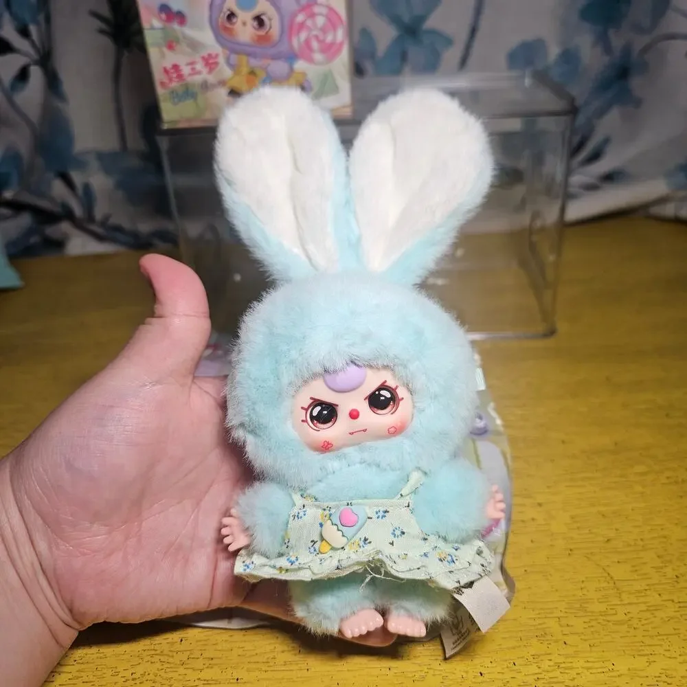 Baby Three Mini Bunny Baby Blue Plush Pendent Special Eyes Green Dress Ice Cream